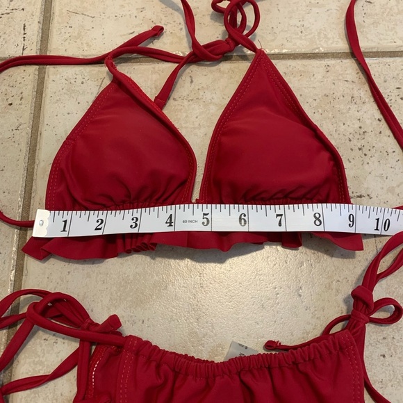 💜 Shein Red Ruffle String Bikini Set - Size Medium - Picture 3 of 7